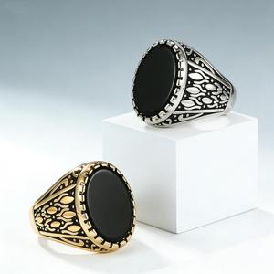 Retro yunnique trendy punk <b>black</b> gemstone <b>titanium</b> steel <b>ring</b> for men, niche high-end feel, colorfast index finger - Product Image 1