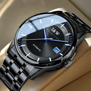 Reloj Automático para Hombre Echo Valley con Movimiento SEIKO, Esfera Negra, Cristal de Zafiro, Detalles Azules, Correa de Acero Inoxidable y Cierre de Botón a Presión - Product Image 1