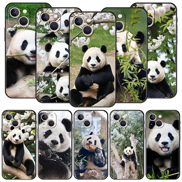 Fubao Panda Luxury Phone Case for iPhone 16 13 15 14 12 Mini 11 Pro MAX XR X SE XS 7 8 Plus TPU Silicone Black Protection Cover