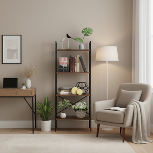 Estantería de Cuatro Niveles de Acero y Madera, Diseño Minimalista para Almacenamiento en el Hogar - Product Image 2