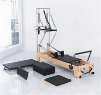Cama de Pilates Reformer de Madera de Arce con Media Torre, Equipo de Gimnasio, Cama de Pilates Reformer de Madera de Arce con Media Torre