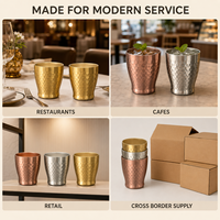 Vente en gros de gobelets en acier inoxydable martelé SUS 304, gobelets en métal pour boissons, logo personnalisé or, argent, or rose pour restaurant, bar