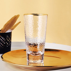 Hot Sale Transparent <strong>Glass</strong> <strong>Water</strong> Cup Hammer Pattern Creative Hand Drawn Highball <strong>Glass</strong> Juice <strong>Glasses</strong> with Gold Rim - Product Image 2