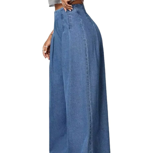 Jeans de Mujer de Pierna Ancha, Estilo Urbano, Corte Regular, Desgastados, de Mezclilla Vintage, de Cintura Alta, Sólidos, Ecológicos y Transpirables - Product Image 4