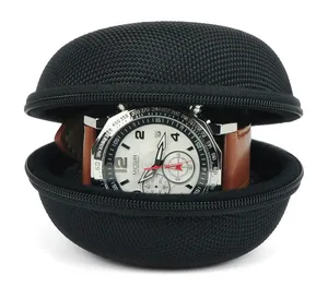 Low MOQ Round Shape 1680 D Nylon and Real leather Portable Travel Watch Case Single