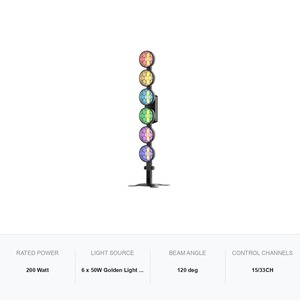 ไฟ LED Wash Light 200W มุมลำแสง 120 องศา 6x50W Golden COB 168x0.5W RGB สำหรับงานอีเว้นท์ - Product Image 5