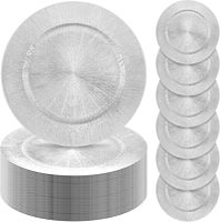 Assiettes rondes élégantes en plastique noir de 13 pouces pour service de mariage, décoration de table d'événement, fête de mariage, décoration nuptiale