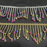 Goldene Strass-Fransenborte, 4 Stile, tropfenförmiger Kristall AB, schillernde, mehrfarbige Perlenquaste für Hochzeitskleider und DIY-Bekleidung