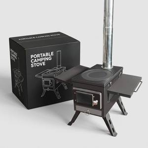 Poêle carré avec cheminée amovible, pieds pliables, étagère double latérale, poêle <span class=keywords><strong>de</strong></span> cuisson et <span class=keywords><strong>de</strong></span> chauffage extérieur pour jardin - Product Image 3