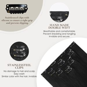 Extensions di <span class=keywords><strong>Capelli</strong></span> Umani Vergini Grezzi con Clip, 100% Allineati alle Cuticole, Lisci Naturali, Invisibili e Senza Cuciture, per Ingrosso - Product Image 3