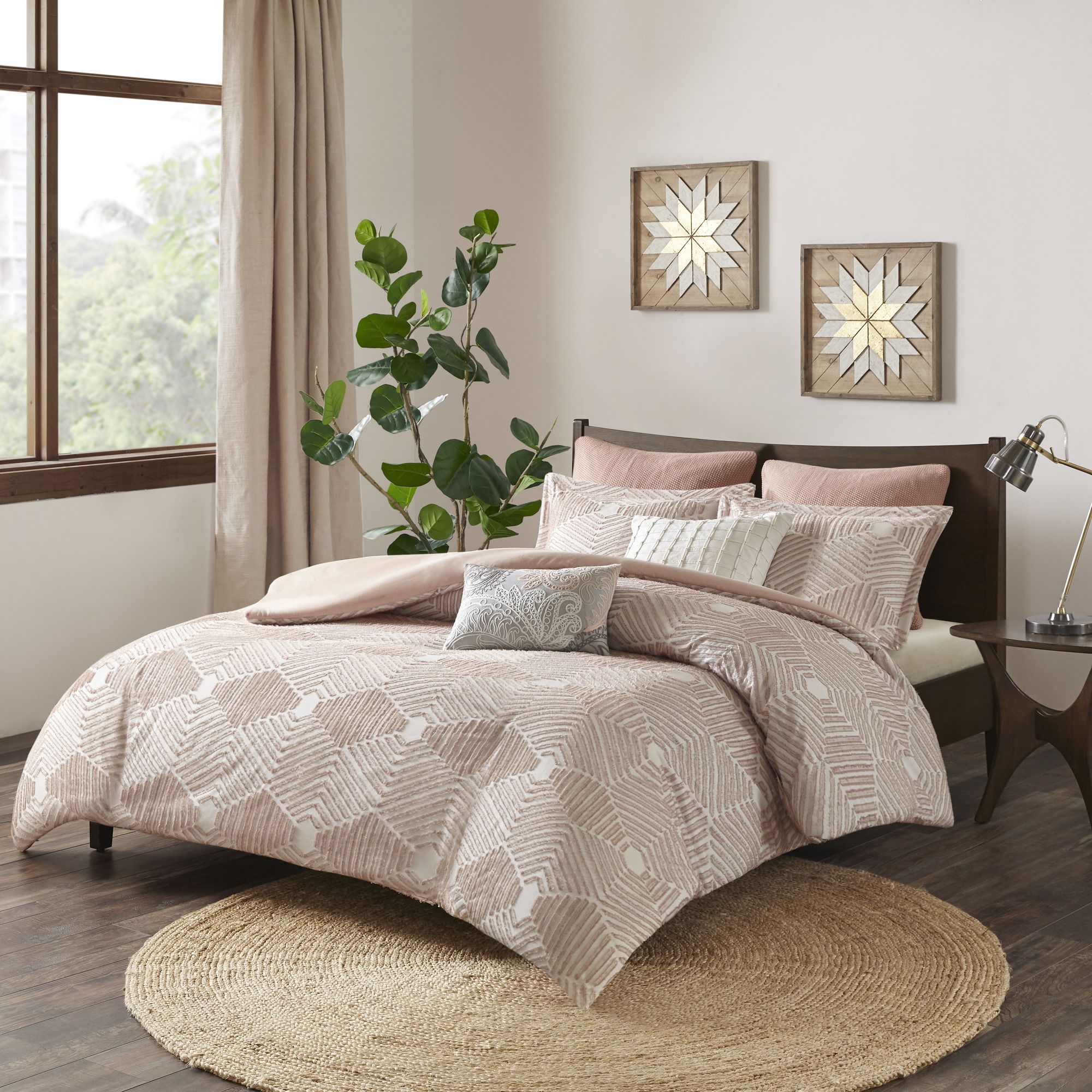 DB King Cotton Jacquard Duvet Cover Set 4-Piece Geometric Solid Comforter for Bedroom Sofa Wedding Home Hospital Breathable
