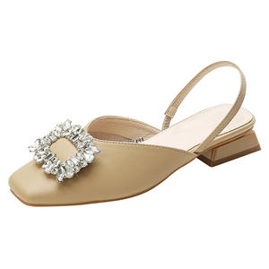 2022 estate moda mezza Slip-On sandali con punta quadrata vera strass tacco spesso aperto sul retro in maglia alta da esterno - Product Image 5