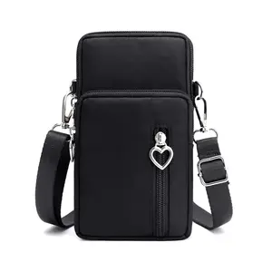 Dompet selempang kecil ritsleting antiair, dompet ponsel Mini, tas selempang bahu ponsel pintar dengan tali