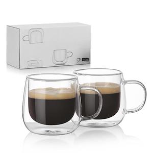Logo personalizzato doppia parete tazza di <span class=keywords><strong>vetro</strong></span> isolato calore tazza di <span class=keywords><strong>caffè</strong></span> trasparente tazza di <span class=keywords><strong>vetro</strong></span> con manico - Product Image 1