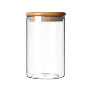 Tampa de vidro de bambu, recipientes de vidro resistente ao calor altos borosilicados para cozinha, jarra de vidro