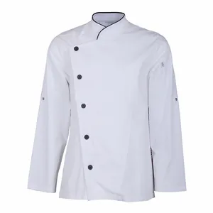 Chef Jas Uniformen Gemaakt In Myanmar Goedkope Prijs Op Maat Brandwerende Keuken Wit Geweven Sets Cook Uniform Oem Accepteren XS-5XL