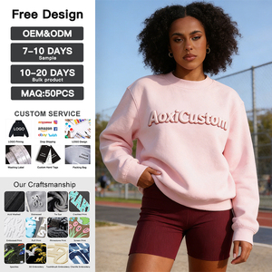 Sudadera Oversize de Algodón Grueso con Cuello Redondo, Bordado de Logotipo Personalizado, Estilo Urbano de Invierno, Suéter con Cuello Redondo en Relieve para Mujer - Product Image 1