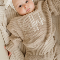 Kinder Extra Dickes Strickset 2-teilig Gerippte Verdickte Strickpullover und Hosen Unisex Übergroßes Strick-Top-Set für den Winter