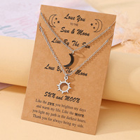 Collar de Acero Inoxidable con Colgante de Sol y Luna para Parejas, con Tarjeta de Deseos 'Te Amo Hasta la Luna y Regreso', Cadena de Eslabones