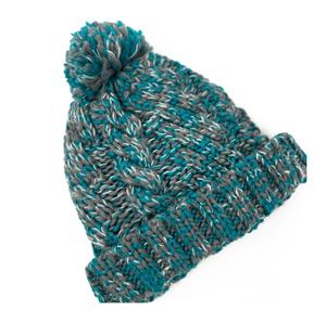 Mode féminine bicolore gros Islande AB fil côtelé tricoté haut <span class=keywords><strong>pompon</strong></span> <span class=keywords><strong>Bonnet</strong></span> pour les affaires de plage avec des arcs de Camouflage - Product Image 2