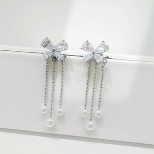 custom plata 925 sterling silver Flower Shape Pearl <b>Earring</b> fine vintage 22k gold plated wedding women chain <b>tassels</b> <b>earrings</b> - Product Image 5