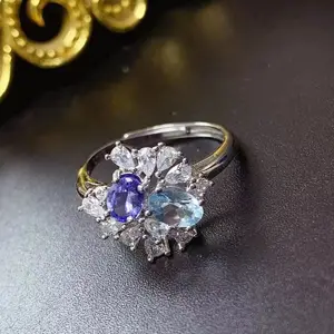 Low Price Wholesale Natural Tanzanite Topaz Adjustable 925 Sterling Silver Platinum Jewelry Ring In India