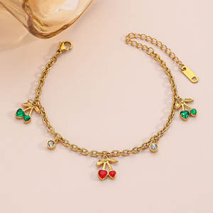 Pulsera y Brazaletes de Lujo para Mujer, de Acero Inoxidable 316L, Chapados en Oro de 14k y 18k, con Circonitas y Diseño de Cereza - Product Image 3