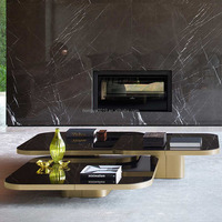 Table basse combinée de luxe italienne en acier inoxydable avec plateau en verre, ensemble de tables centrales pour salon, hall d'hôtel, mobilier de villa