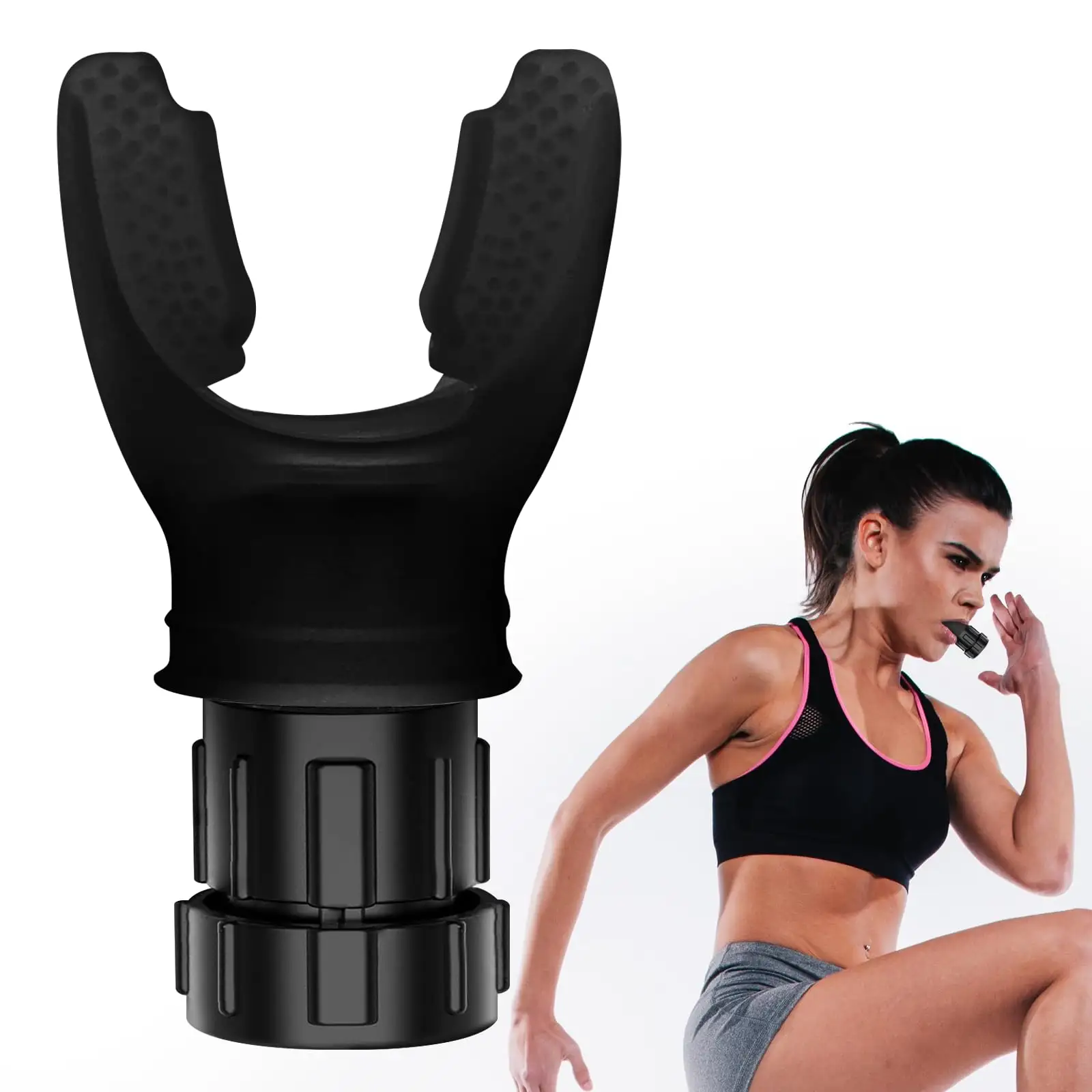 Black Silicone Lung Exercise Breathe Trainer Running Speed Machine Breathing Exercise Device Lung Training