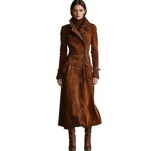 Abrigo Trench Cruzado de Ante Sintético para Mujer - Abrigo Maxi con Cinturón y Ribetes en Contraste, Ropa de Mujer, Moda - Product Image 1