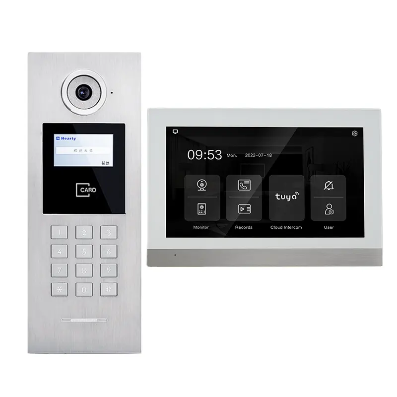 Videw 7 Inci Tcp/Ip Kabel Video Sistem Interkom Telepon Pintu dengan Tuya untuk Multi Apartemen Bangunan Interkom Video Poe Bel Pintu