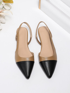 Xuanhui Nouvelle Collection Escarpins Slingback Plats à Bout Pointu Bicolores Noir et <span class=keywords><strong>Camel</strong></span> en PU Souple pour Femme - Product Image 4