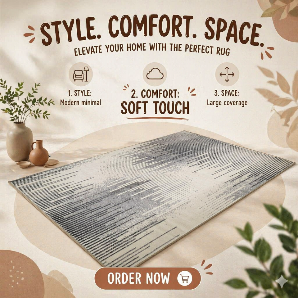 Living Room Carpet Cream Style Minimalist Pattern Indoor Use Polyester ...