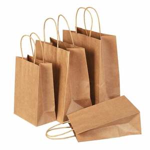 KM Top-Ranking Handle Bag Wholesale Custom Logo Eco-Friendly Tote Bag Brown Fast Food Take Away Kraft Paper Bag - Product Image 1