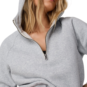 เสื้อสเวตเตอร์แขนยาวมีฮู้ดแบบสวมหัวมีซิปครึ่งซิปงานปักผ้าคอตตอนฟลีซสำหรับผู้หญิง - Product Image 3