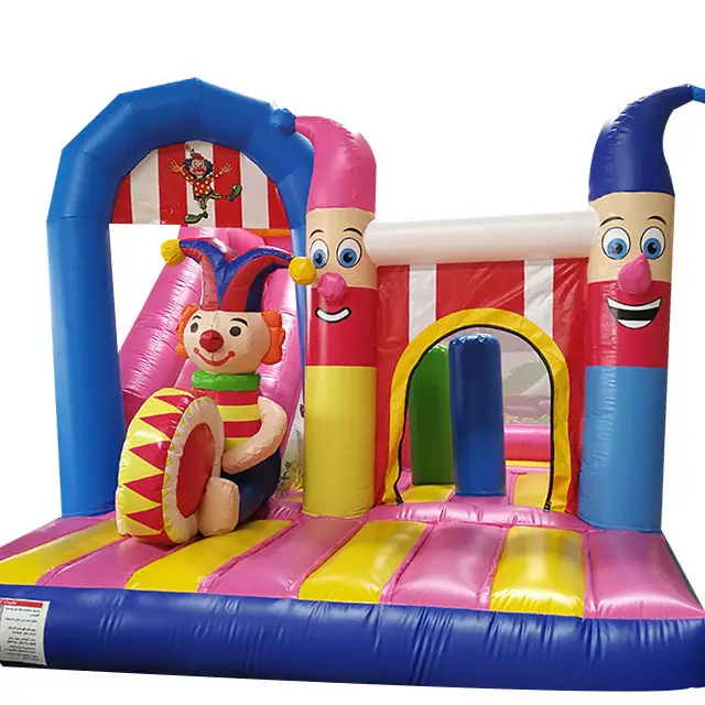 Thương Clown Nhân Vật Thoát Trở Ngại Lâu Đài Slides Nhảy Ngoài Trời Inflatable Bouncer Lâu Đài Trượt Cho Trẻ Em