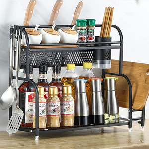 Küchen-Doppelstöckiges Edelstahl-Organizer-Regal, Umweltfreundlich, Multifunktional, Freistehend, Nicht Faltbar, Schwarze Aufbewahrung für Gewürze - Product Image 1