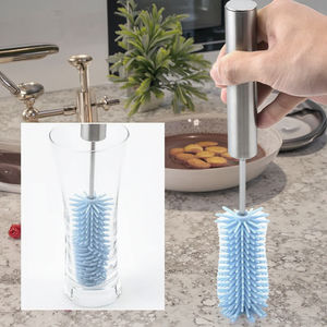 Brosse de nettoyage magique en silicone en acier inoxydable élégant à long manche presse semi-automatique rotative pour nettoyer les biberons en verre - Product Image 6