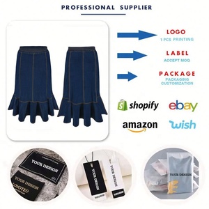 Ultimo Modello di Gonna <span class=keywords><strong>in</strong></span> <span class=keywords><strong>Jeans</strong></span> Taglie Forti per Donne, <span class=keywords><strong>con</strong></span> <span class=keywords><strong>Vita</strong></span> Elastica e Balze, Gonna Lunga <span class=keywords><strong>in</strong></span> Denim - Product Image 4