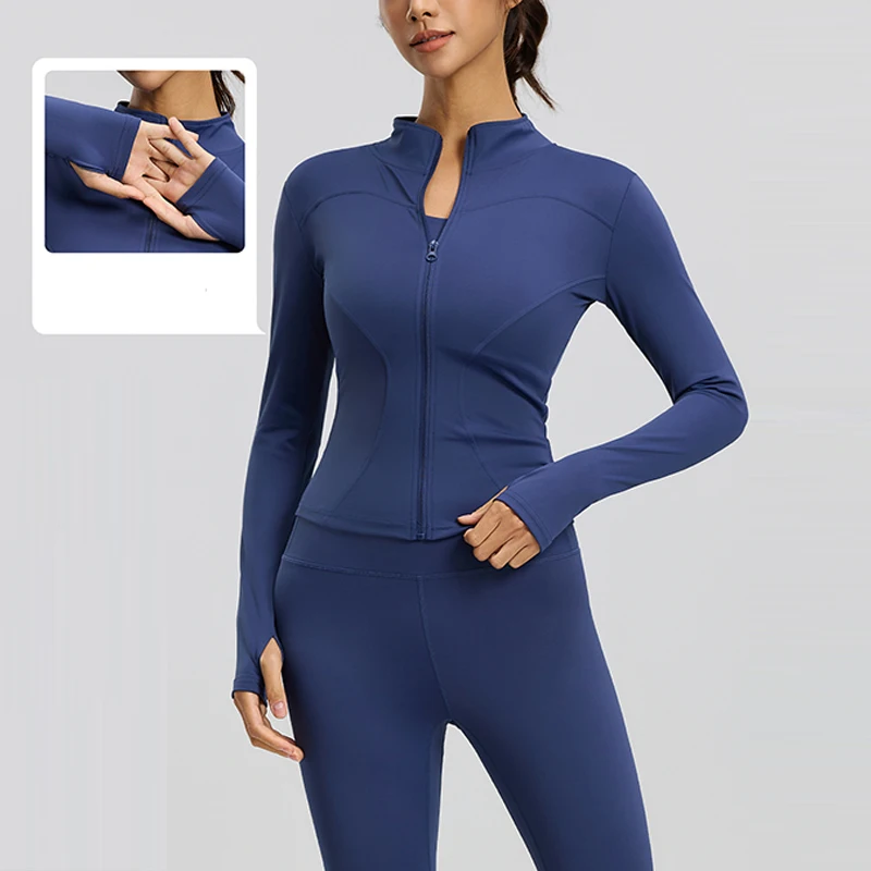 New Arrival Women's Solid Color Nude-Feel Yoga Jacket Slimming Stand Collar Zipper Breathable Four-Way Stretch Quick-Dry Top