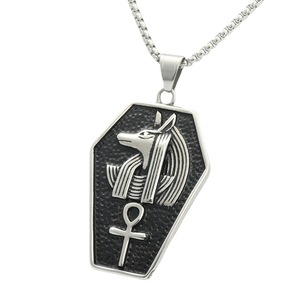 Men's Stainless Steel Hexagon Pendant Necklace With Dog <b>Head</b> And Ankh Symbol Punk Retro <b>Style</b> - Product Image 5