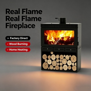 Poêle à bois en acier de style européen, foyer à flamme réelle avec grande fenêtre en verre - Product Image 1