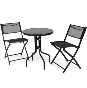 Black Minimalist <b>Folding</b> <b>Garden</b> Set Metal Patio <b>Table</b> Chairs Mesh Back Outdoor Dining Furniture <b>for</b> Courtyard Hotel Villa - Product Image 2
