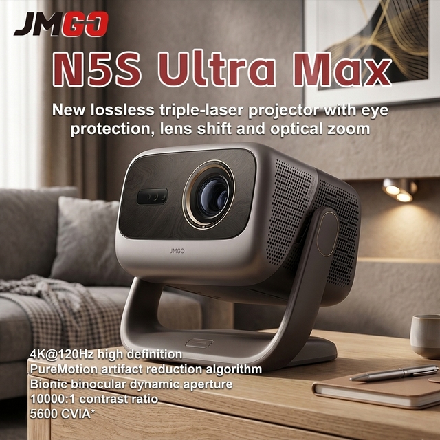JMGO N5S Ultra Max Tri-color Laser 5600 CVIA Lumens 4K Optical Zoom Shift Projector Bedroom Home Cinema Daytime Projection