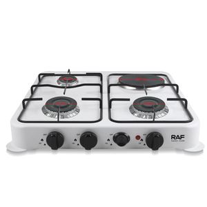 Cuisinière domestique RAF R.8510 3 gaz 1 électrique 1000W avec quatre foyers, plaques chauffantes de 150 mm et anneaux en aluminium pour la cuisine et les repas - Product Image 3