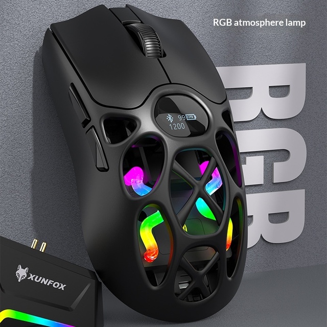 Honeycomb Hollowed-Out Lightweight Ergonomic H16 Programmable Right-Handed Gaming Mouse Wireless Tri-Mode Laptop/Desktop/Office