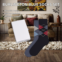 Chaussettes pour hommes Burlington Basic à motif Argyle, lot de 2 paires, coton, boîte cadeau, mélange bleu 0070 36-41