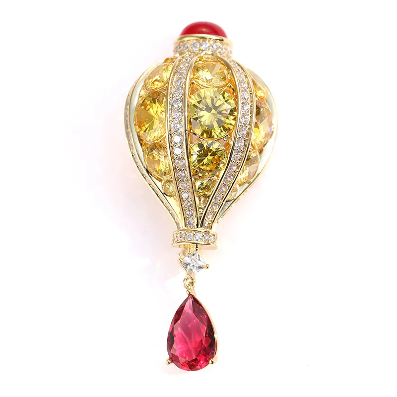 Hot Air Balloon Designer Brooches And Pins Copper 18K Real Gold Plated Zircon Drop Charming for Women
