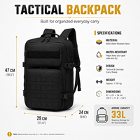 Sac à dos tactique pour hommes et femmes, 35L, sac d'assaut extérieur avec grande capacité, fermeture éclair étanche et porte-bouteille