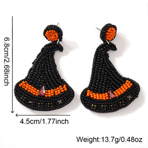 Boucles d'oreilles pendantes Go2boho, chapeau de sorcière perlé noir et orange, style dessin animé en verre filé, <span class=keywords><strong>bijoux</strong></span> de fête pour femme - Product Image 5